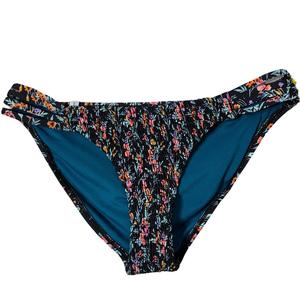 Body Glove Small Flirty Surf Rider Bikini Swim Bottoms Smocked Floral Low-Rise